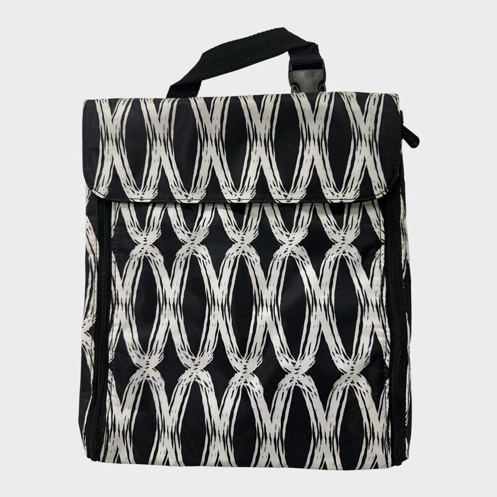 31 Thirty-One Folding Travel Makeup Jewelry Brush Bag Zip Black White Links